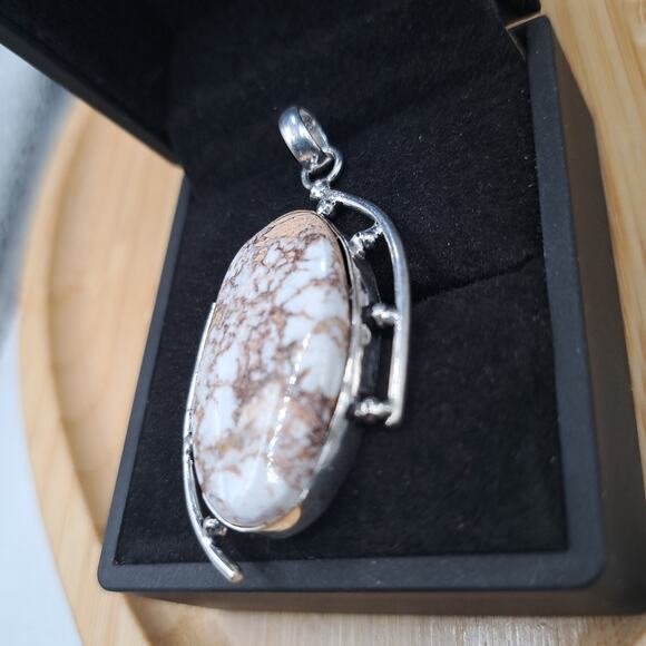 Wild Horse Jasper 925 Silver Plated Ethnic Crystal Pendant, Jewelry, 2.3" - Picture 2 of 4